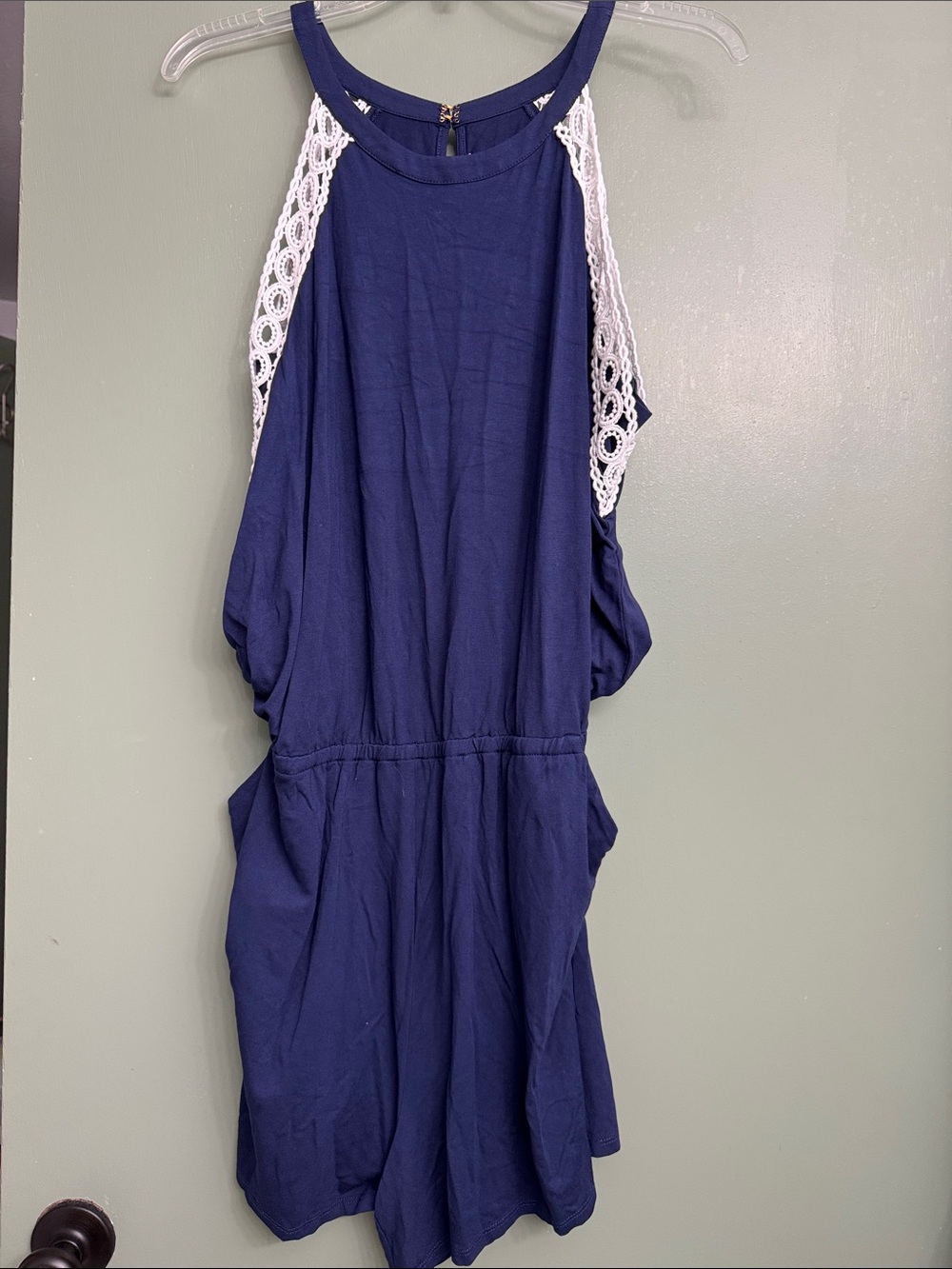 Lilly Pulitzer Navy Blue Romper with White Crochet Trim